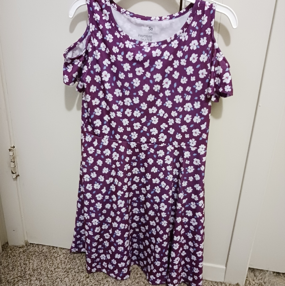 Kohl's So Favorite Skater Dress, L (10/12), purple with white flowers